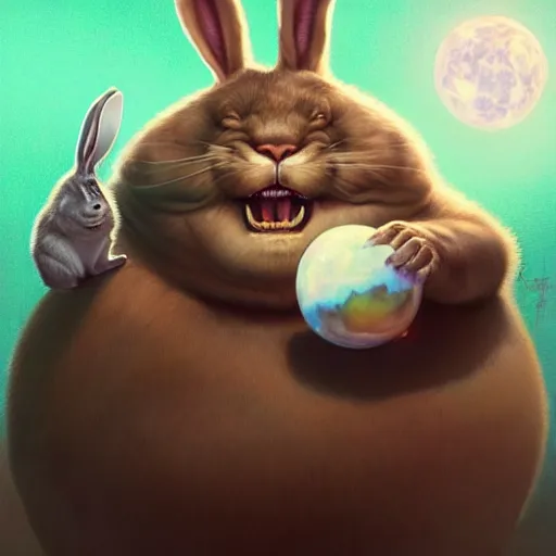 Prompt: hyper realistic, space balls, portrait of a mega derpy john candy, big chungus, with bunny ears, stoned, by greg rutkowski, scott m fischer, artgerm, loish, slight glow, atmospheric, anne stokes, alexandros pyromallis