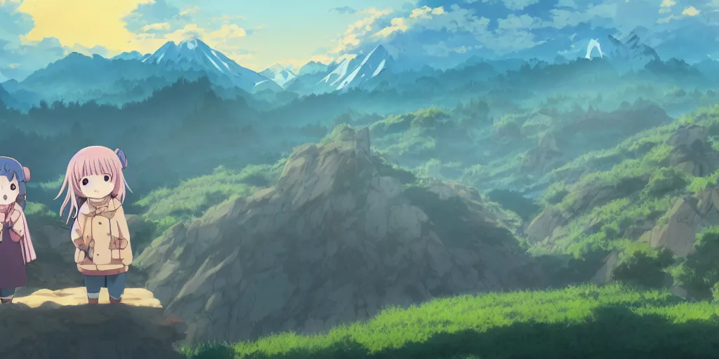 Prompt: Anime Yuru Camp, Yama no Susume, Cinematic Matte Painting, Cute Faces and Shining Eyes, Colorful, Insanely Detailed, Award Winning, Trending on Artstation, 8k, UHD