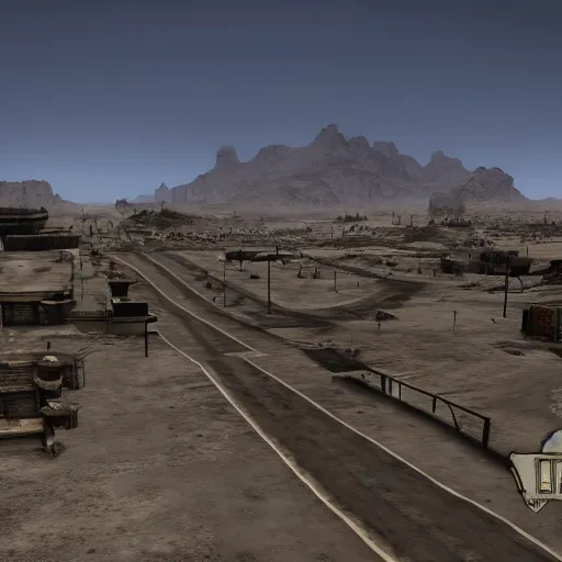 Image similar to the strip from fallout new vegas, 4 k, graphics overhaul, modded, unreal engine 5