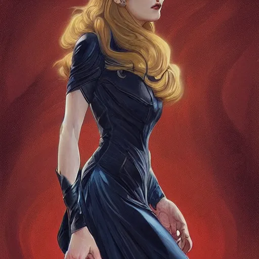 Prompt: “ daria strokous as a movie femme fatale with evil grin, intricate, elegant, highly detailed, digital painting, artstation, concept art, smooth, sharp focus uhd 8 k, art by artgerm and greg rutkowski and alphonse mucha ”