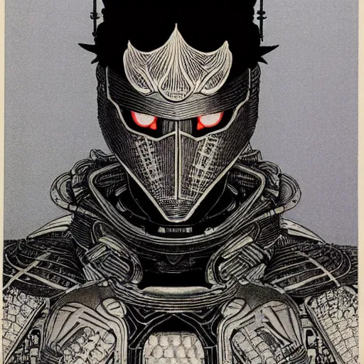 Image similar to prompt : black and white portrait soft light painted by takato yamamoto, black knight armor, inspired by ghost in shell anime, smooth face feature, intricate oil painting, high detail, sharp high detail, manga and anime 1 9 8 0