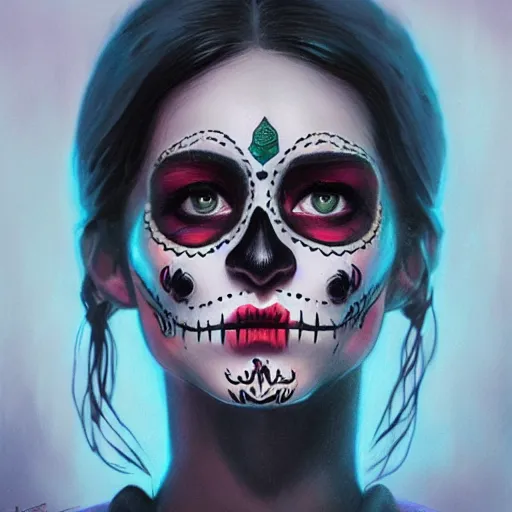 Image similar to portrait, day of the dead girl by petros afshar, hyper real, laurie greasley, jc leyendecker and singer sargent