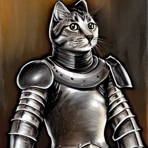 Prompt: a cat in a knight armor n - 5