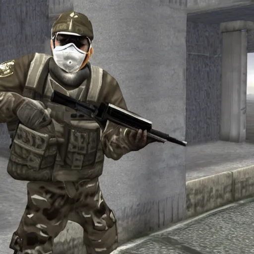 Prompt: a counter strike character that looks like benjamin netanyahu, in counter strike, holding an ak 4 7