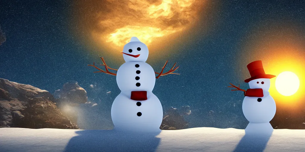 Prompt: a snowman standing on top of the sun. cinematic, dramatic, atmospheric, extremely coherent, 8 k, space