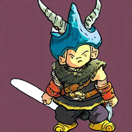 Image similar to “dnd dwarf with horned helmet, by akira toriyama, full of colors”