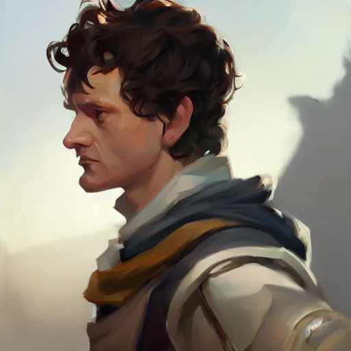 Image similar to greg manchess portrait painting of frodo beutlin as overwatch character, medium shot, asymmetrical, profile picture, organic painting, sunny day, matte painting, bold shapes, hard edges, street art, trending on artstation, by huang guangjian and gil elvgren and sachin teng