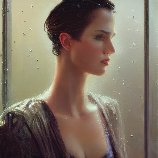 Prompt: detailed face of a woman clothed in textiles, lush, opulent, fauna, utopian, tech noir, wet reflections, prism, atmospheric, ambient, pj crook, syd mead, livia prima, artgerm, greg rutkowski, nick alm, casey baugh