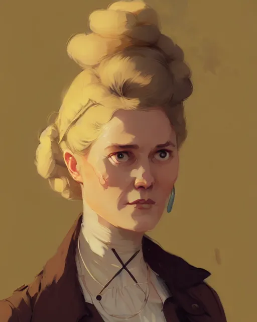 Image similar to hyper - realistic portrait of dolores abernathy as a jane austen character by atey ghailan, by greg rutkowski, by greg tocchini, by james gilleard, by joe fenton, by kaethe butcher, dynamic lighting, gradient light yellow, brown, blonde cream and white color scheme, grunge aesthetic