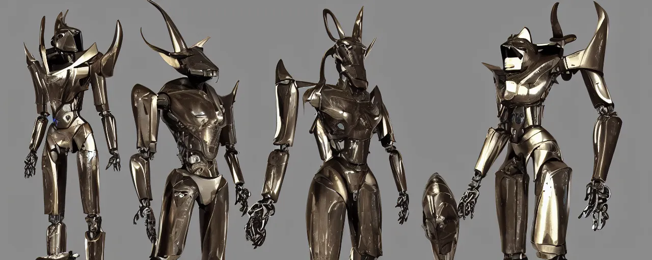 Prompt: anubis-headed humanoid metal robots take over ancient egypt, detailed digital art, trending on Artstation