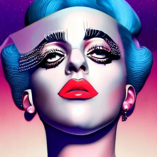 Image similar to vaporwave lady gaga art deco portrait, an ultrafine detailed painting by rafal olbinski, thomas cole, behance contest winner, pop surrealism, detailed painting, very detailed, minimalist, skeuomorphic, airbrush art