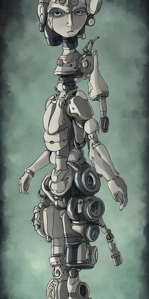 Prompt: a beautiful cyborg in the style of studio ghibli