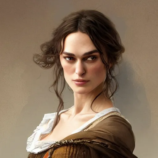 Image similar to Portrait of Keira Knightley in victorian london, elegant, digital painting, highly detailed, fantasy, artstation, concept art, smooth, sharp focus, illustration, art by artgerm and greg rutkowski and alphonse mucha