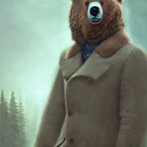 Prompt: Sad man in a bear masquerade mask, hyperrealism, no blur, 4k resolution, ultra detailed, style of Jonathan Solter, Peter Mohrbacher,Alexander Trufanov, Finnian MacManus, Ivan Shishkin