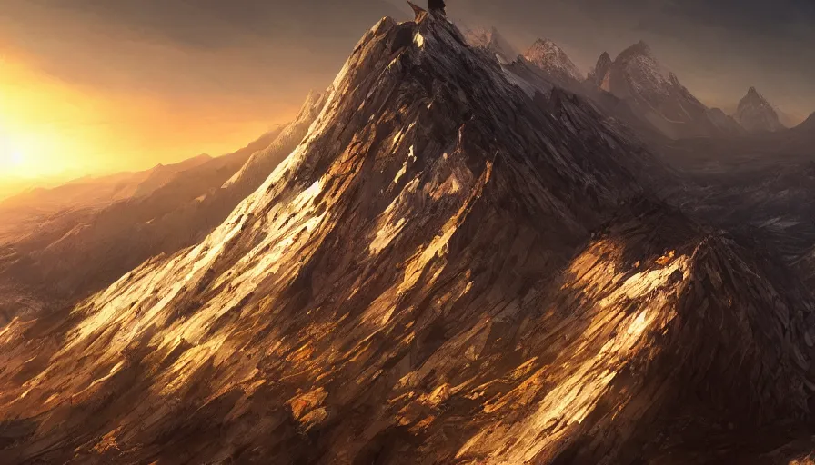 Image similar to a mountain on a mountain on a mountain, sunrise, hyperdetailed, artstation, cgsociety, 8 k
