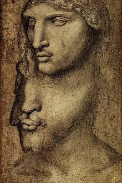 Image similar to half man half bull by leonardo davinci, beautiful face