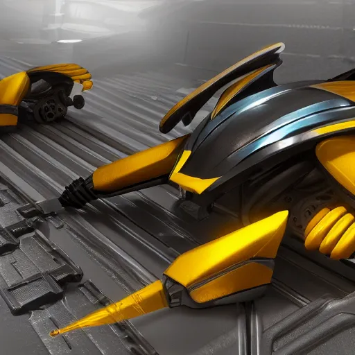 Image similar to hard surface, robotic platform, based on bumblebee, 6 claws, unreal engine