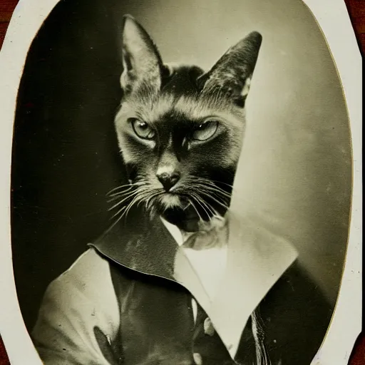 Prompt: an ominous old photo portrait of a cat baron. haunted