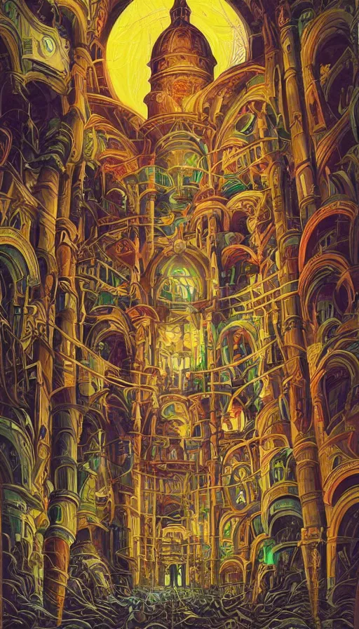 Image similar to The cathedral of endless dreams, italian futurism, Dan Mumford, da vinci