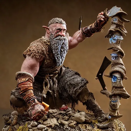 Prompt: 8 5 mm f 1. 8 photograph of a claymation sculpture warrior dwarf, highly detailed sculpey diorama, by erwin olaf, smooth, sharp foccus, commercial photography, fashion shoot