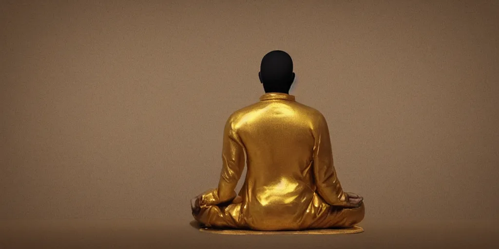 Image similar to golden faceless man in meditation position