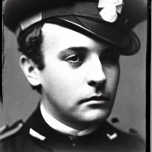 Image similar to close up portrait of a policeman police officer photo by Diane Arbus and Louis Daguerre