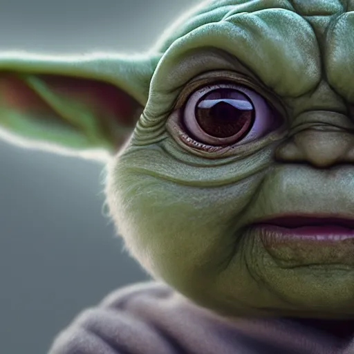 Image similar to portrait of baby yoda as a middle-aged man, au naturel, hyper detailed, digital art, trending on artstation, cinematic lighting, studio quality, smooth render, unreal engine 5 rendered, octane rendered, art style by klimt and nixeu and ian sprigger and wlop and krenz cushart