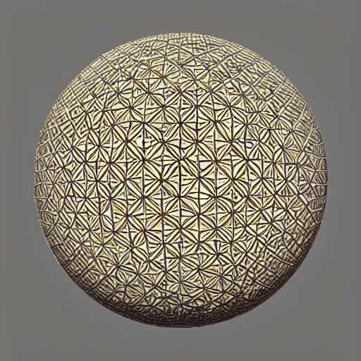 Image similar to a giant floating sphere covered in canadian aboriginal patterns