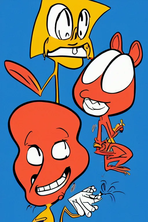 Image similar to cartoon drawing of ren and stimpy as older characters