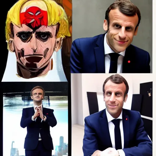 Image similar to Emmanuel Macron in a JoJo\'s Bizarre Adventure style