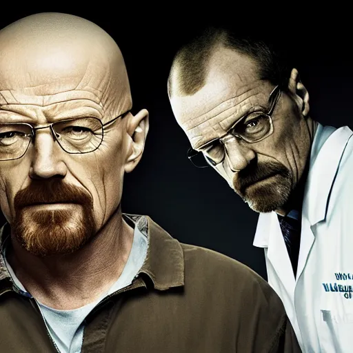 Prompt: walter white, hugh laurie, in house, m. d