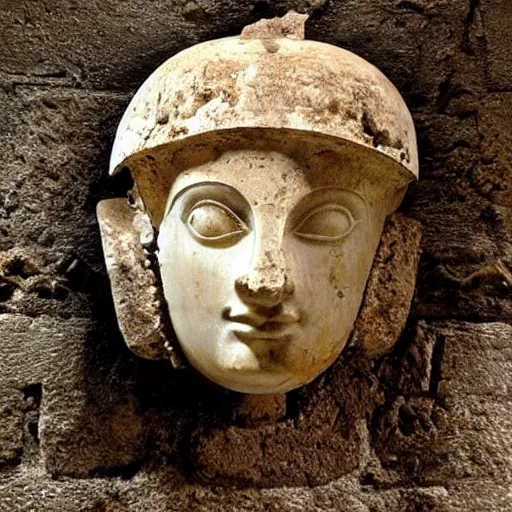 Image similar to winged athena holding a helmet unearthed inside an etruscan villa 1 0 0 bc