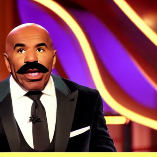 Image similar to steve harvey with horrifying tentacle arms and snake moustache, hosting family feud