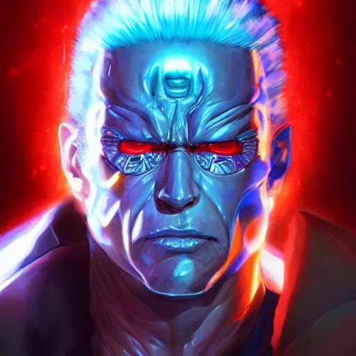 Prompt: anime portrait of the terminator as a shaman yedi using dark force to eliminate trump as an anime antagonist by Stanley Artgerm Lau, WLOP, Rossdraws, James Jean, Andrei Riabovitchev, Marc Simonetti, and Sakimichan, trending on artstation