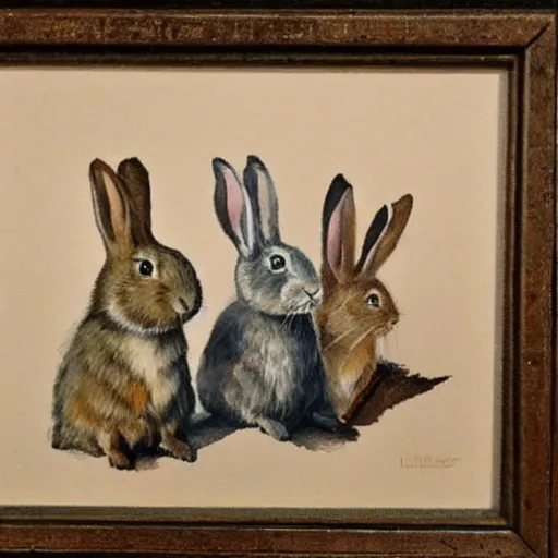 Image similar to Rabbits posing as ww1 leaders, watercolour realism