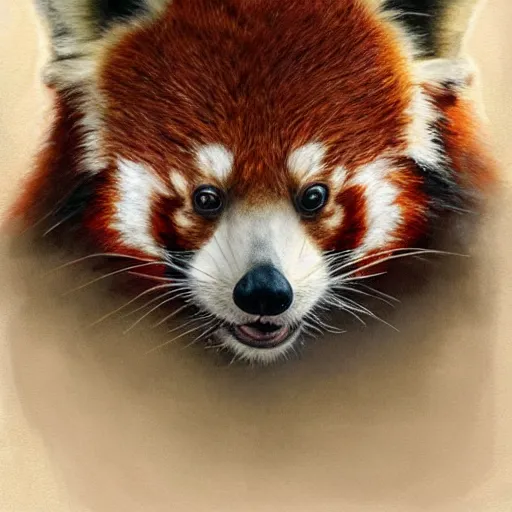 Image similar to red panda as a realistic fantasy knight, closeup portrait art by donato giancola and greg rutkowski, realistic face, digital art, trending on artstation, symmetry!!, no helmet