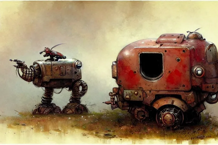 Image similar to adventurer ( ( ( ( ( 1 9 5 0 s retro future robot mouse battlemech wagon house. muted colors. ) ) ) ) ) by jean baptiste monge!!!!!!!!!!!!!!!!!!!!!!!!! chrome red