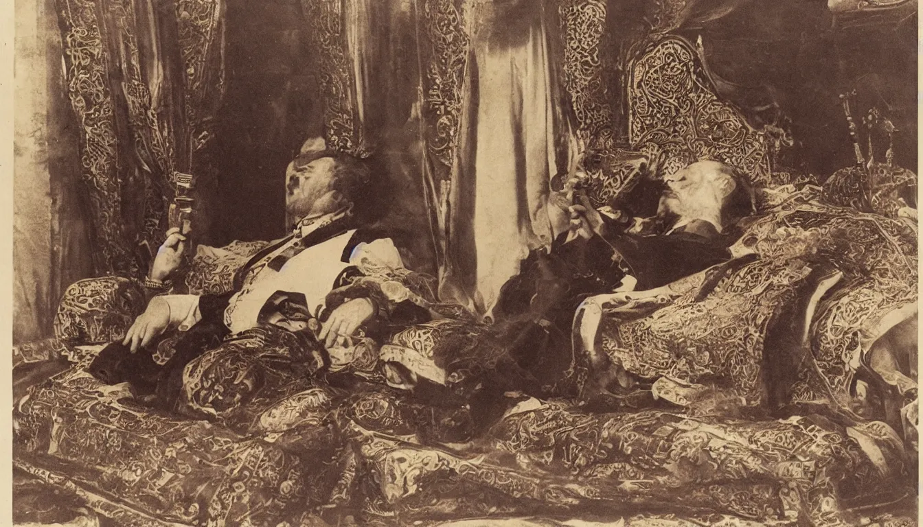 Image similar to turkish emperor smoking a hookah while laying down
