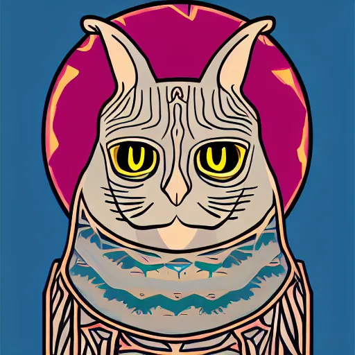 Prompt: sphinx cat, symmetrical, digital art, high quality, illustration, museum, oil painting, sticker,