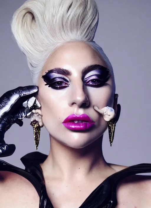Image similar to lady gaga styled by nick knight posing, vogue magazine, canon, highly realistic. high resolution. highly detailed. dramatic. 8 k. 4 k.