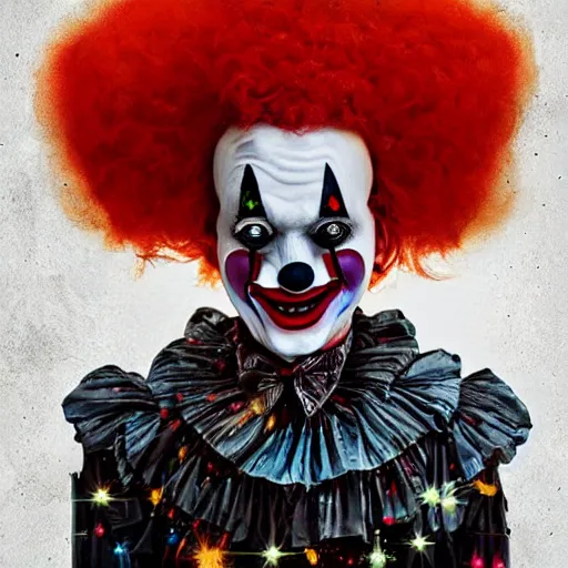 Prompt: Clown turning into a cosmic horror, Gothic Art, color, award-winning art, horror, scary, eerie, ominous, unnerving, 8k