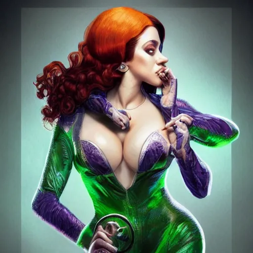 Prompt: full figure ultra realistic illustration, cardi b as the riddler, intricate, elegant, highly detailed, digital painting, artstation, concept art, smooth, sharp focus, illustration, art by artgerm and greg rutkowski and alphonse mucha