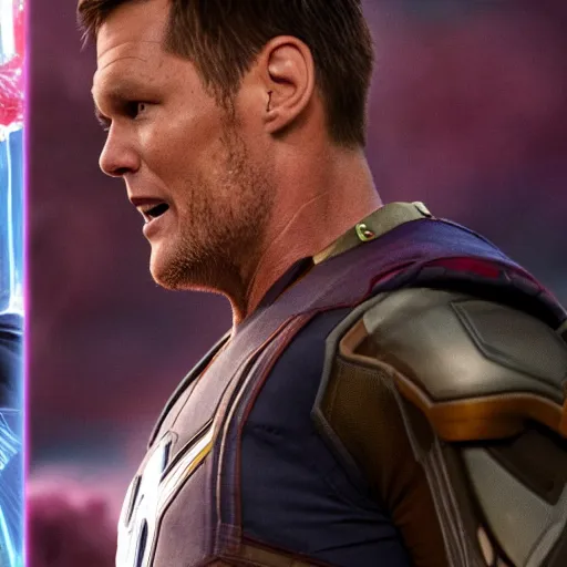 Prompt: tom brady as thanos, still from avengers endgame