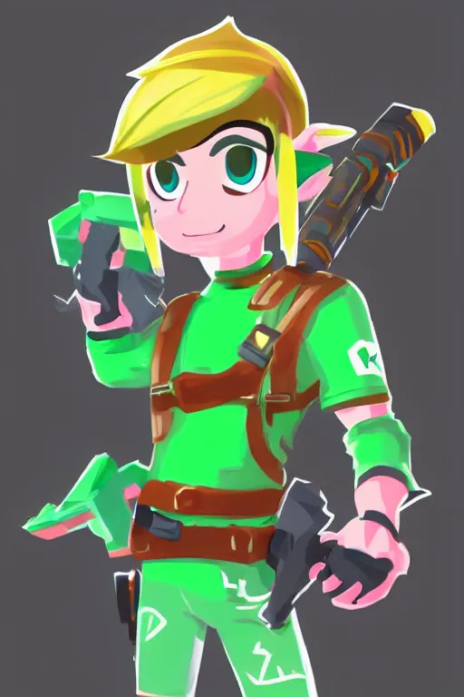 Prompt: an in game portrait of link from splatoon 2, splatoon 2 art style.