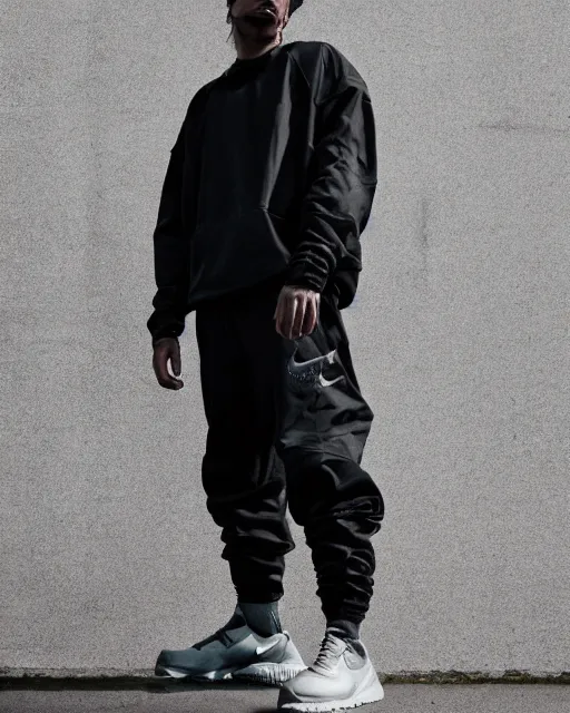 Image similar to Medium shot of Erolson Hugh wearing Nike ACG+Acronym P31-DS Pants in the style of greg rutkowski