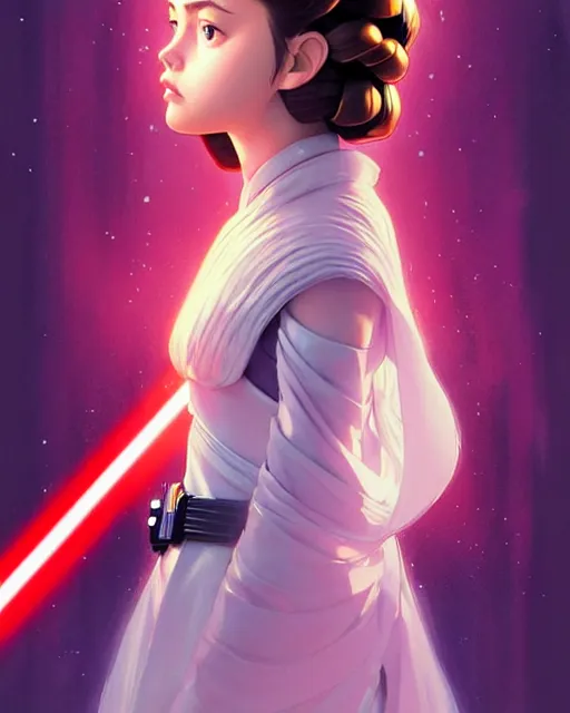 Image similar to poster Anime playing Princess Padme star wars || cute-fine-face, pretty face, realistic shaded Perfect face, fine details. Anime. realistic shaded lighting by Ilya Kuvshinov katsuhiro otomo ghost-in-the-shell, magali villeneuve, artgerm, Jeremy Lipkin and Michael Garmash and Rob Rey Star-Wars poster