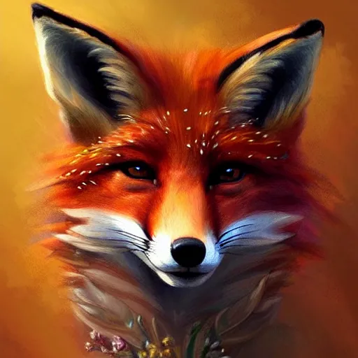 Image similar to portrait of a fox wearing a tiara, wreath flowers, fantasy art, d & d, trending on artstation, beautiful art, intricate, elegant, highly detailed, digital painting, concept art, smooth, sharp focus, illustration