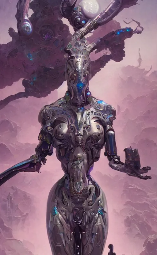 Image similar to Full lengh of a cyborg goddess by Wayne Barlowe and Peter Mohrbacher detailed sharp digital art trending on Artstation