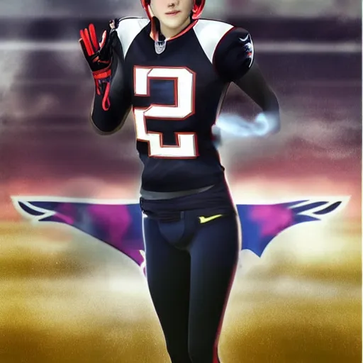 Image similar to emma watson in new england patriots football uniform fanart, digital art