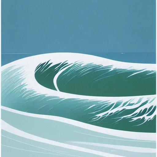 Image similar to a perspective view of waves crashing on the shore, by eyvind earle